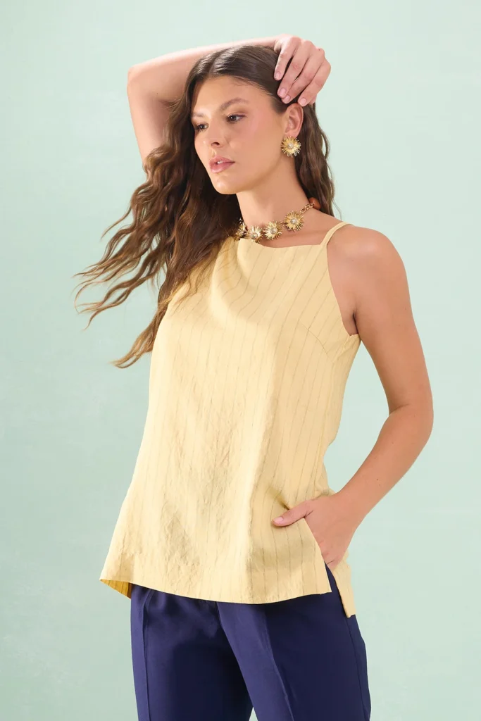 Blusa Alça Decote Reto Algodão Listrado