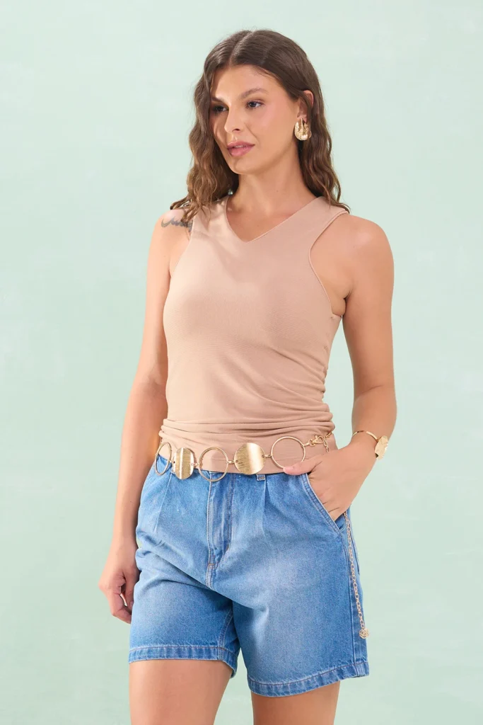 Blusa Regata Decote V Canelado