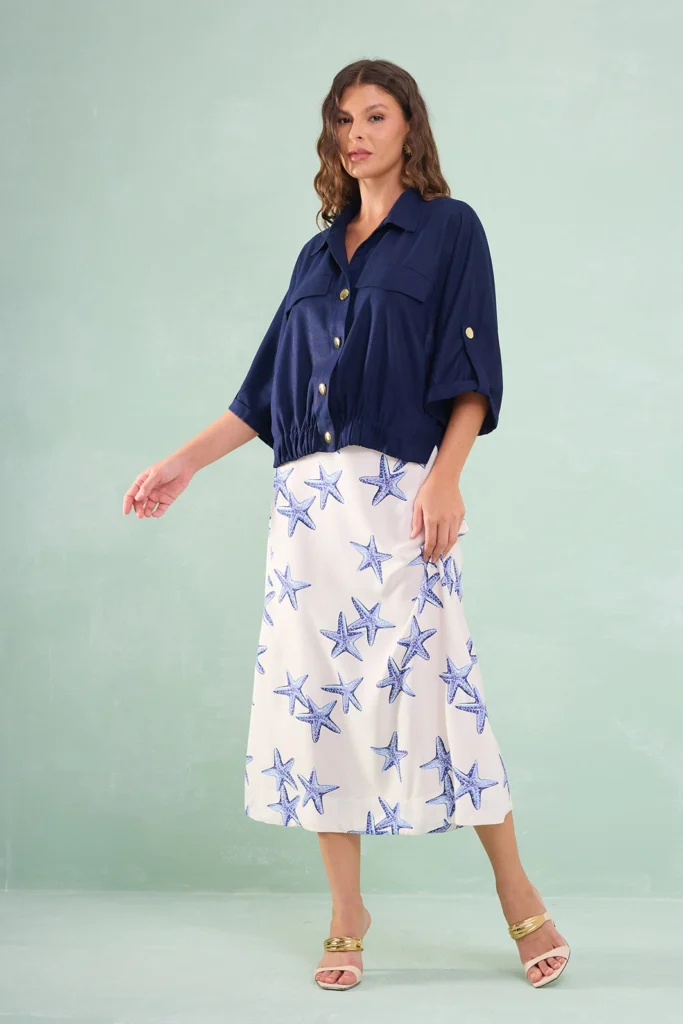 Saia Midi Elástico Costas Viscose