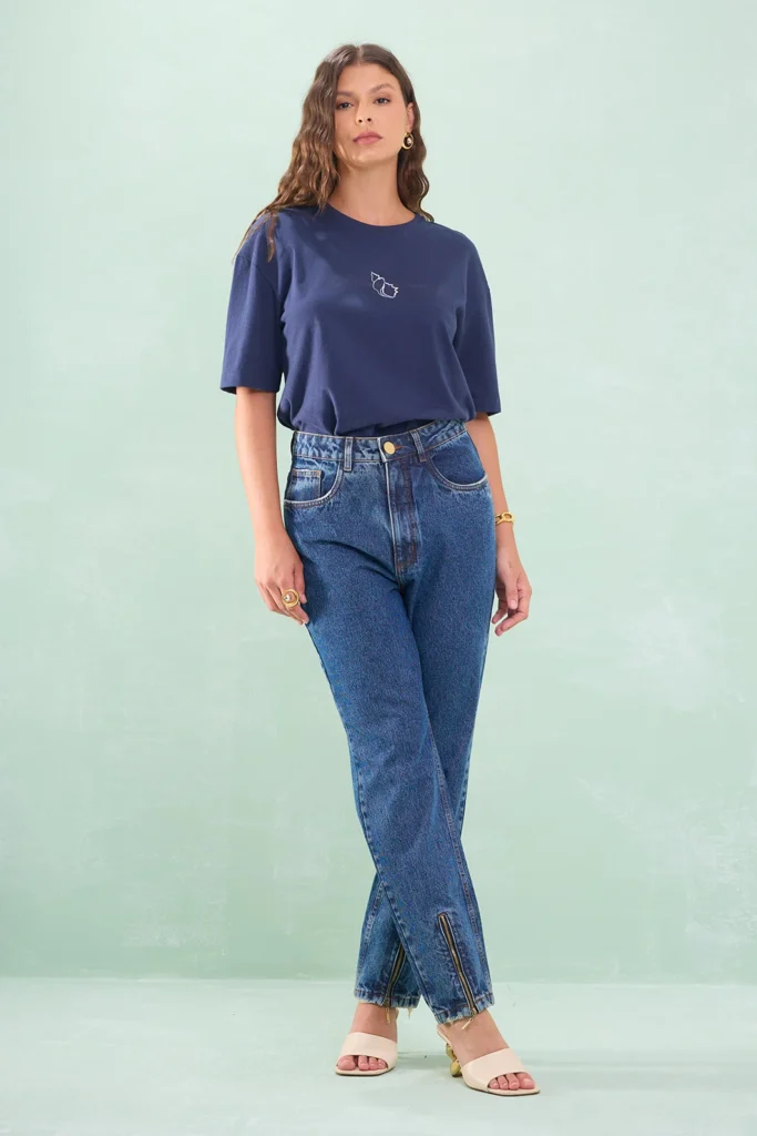 Calça Mom Com Zíper Na Perna