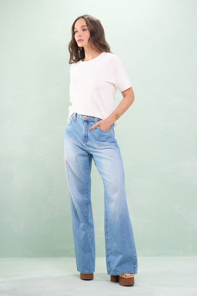 Calça Jeans Wide Leg Com Cinto