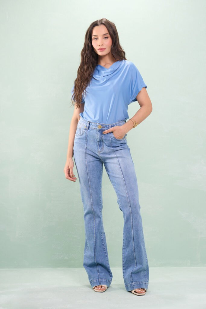 Calça Jeans Flare Com Nervura
