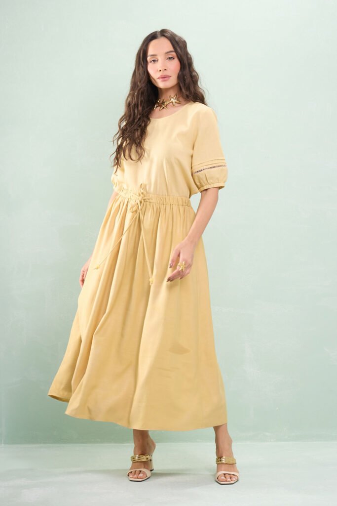 Saia Midi Cós Elástico Algodão