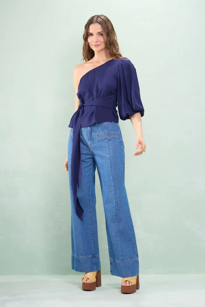 Calça Jeans Pantalona Barra Larga