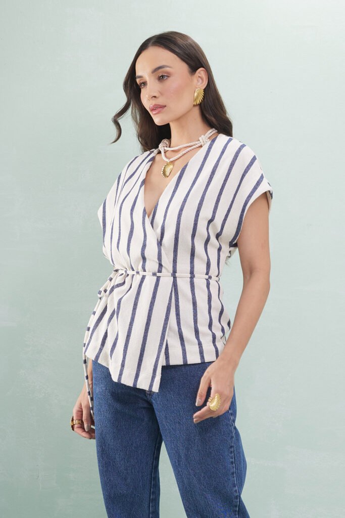 Colete Com Amarração Cotton Listrado