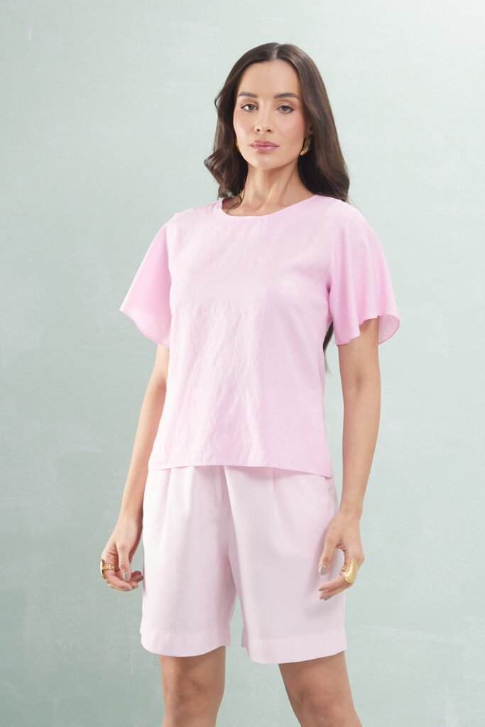 Blusa Gola Redonda Com Manga Evasê Viscose Mista