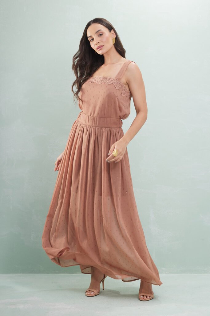 Saia Longa Cós Elástico Crepe Com Lurex