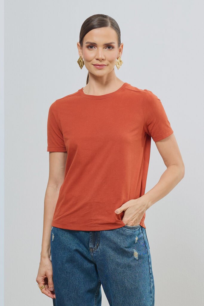 Blusa Manga Com Pesponto Ombro Malha Cotton