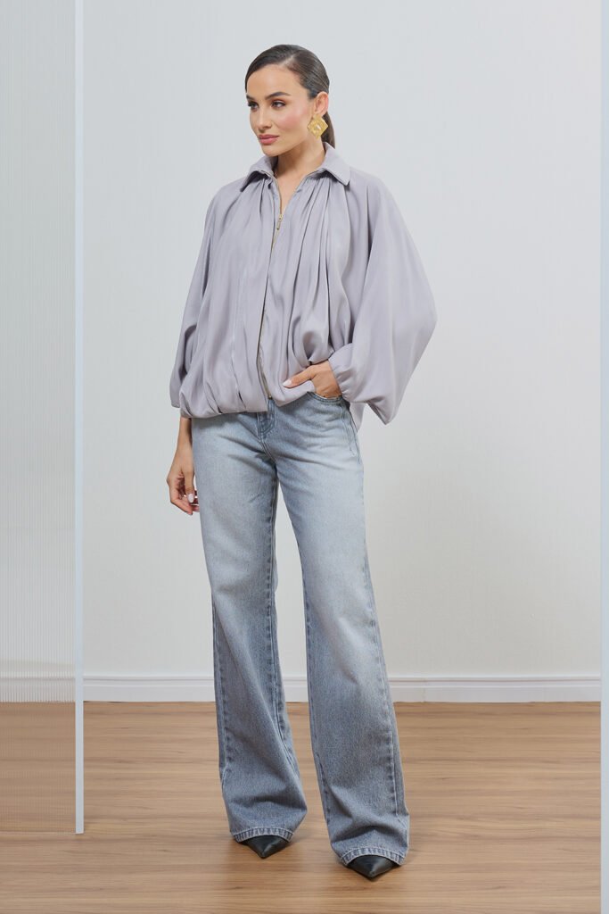 Calça Jeans Wide Leg Com Pence